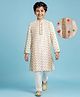 EARTHY TOUCH Woven Full Sleeves Kurta Pyjama Set with Floral Embroidery & Lace Detailing - Off White