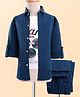 Radutu Full Sleeves Solid Shirt & Pant With Typography Printed Tee Set - Blue & White
