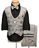 Radutu Full Sleeves Textured & Abstract Printed 3 Piece Party Suit Set With Bow Set - Grey & Black