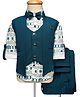 Radutu Full Sleeves Abstract Printed 3 Piece Party Suit With Bow Set - Peacock Blue & Off White