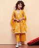 BIBA Cotton Woven Three Fourth Sleeves Floral Printed Lace Embellished Kurta Pant With Dupatta Set - Yellow