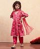 BIBA Woven Three Fourth Puffed Sleeves Bandhani Printed Gota Lace Embellished Kurta Pant With Dupatta Set - Coral Pink