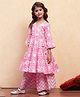 BIBA Cotton Woven Three Fourth Bell Sleeves Floral Printed Lace Embellished Kurta Sharara Set - Pink