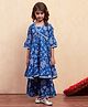 BIBA Cotton Woven Three Fourth Bell Sleeves Floral Shaped Bandhani Printed Gota Lace Embellished Kurta Sharara Set - Blue