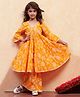 BIBA Cotton Woven Three Fourth Bell Sleeves Floral Shaped Bandhani Printed Gota Lace Embellished Kurta Sharara Set - Orange