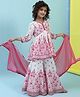 BIBA Cotton Woven Three Fourth Sleeves Floral Printed Lace Embellished Kurta Sharara With Dupatta Set - Off White & Pink