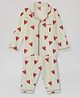 Cocoon Care Bamboo Woven Full Sleeves Hearts Printed Coordinating Night Suit Set - Beige