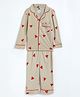 Cocoon Care Bamboo Cotton Knit Full Sleeves Heart Printed Coordinating Night Suit Set - Beige