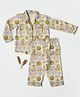 Cocoon Care Bamboo Cotton Woven Full Sleeves Animal Faces Printed Coordinating Night Suit Set - Brown