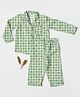 Cocoon Care Bamboo Woven Full Sleeves Checked & Hearts Printed Coordinating Night Suit Set - Green
