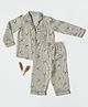 Cocoon Care Bamboo Cotton Woven Full Sleeves Baby Lion Face Printed Coordinating Night Suit Set - Grey