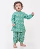 Campana 100% Cotton Woven Full Sleeves Block Printed Dhoti Kurta Set - Turquoise Blue