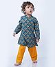 Campana 100% Cotton Woven Full Sleeves Floral Printed Kurta Pyjama Set - Teal & Mustard