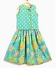 Campana 100% Cotton Woven Sleeveless Floral Printed Gota Lace Embellished Lehenga Choli Set - Turquoise & Yellow