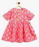 Campana 100% Cotton Woven Half Sleeves Floral Printed Dress - Pink & Yellow