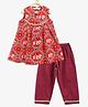 Campana 100% Cotton Woven Sleeveless Patola Printed Lace Embellished Kurta Pant Set - Red & Purple