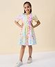 StyloBug Woven Half Puffed Sleeves Geometric Printed Tiered Dress - Multi Colour