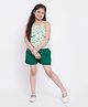StyloBug Cotton Woven Sleeveless Floral Printed Top & Shorts Set - Green
