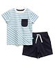 JusCubs Cotton Knit Half Sleeves Striped Tee & Shorts Set - Blue