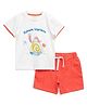 JusCubs Cotton Knit Half Sleeves Snail & Earthworm Printed Tee & Shorts Set - White