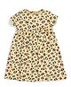JusCubs Cotton Knit Half Sleeeves Leopard Printed Bow Applique Detailed Flared Dress - Beige