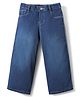 Babyhug Full Length Wide Leg Washed Denim Jeans With Stretch and Lurex Tape  - Navy Blue