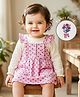 Babyoye 100% Cotton Knit Full Sleeves Pinafore Frock with Inner Tee with Eco Jiva Finish Heart & Floral Print - Marshmallow White & Pink