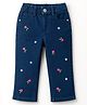 Babyhug Denim Full Length Washed Jeans With Stretch & Floral Embroidery - Navy Blue