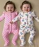 Babyoye 100% Cotton With Eco Jiva Finish Full Sleeves Footed Sleep Suits with Heart & Floral Print Pack of 2 - Pink & White