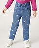 Babyhug Denim Full Length Washed Jeans With Stretch & Floral Embroidery - Blue
