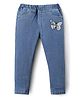 Babyhug Full Length Skinny Fit Denim Jeggings With Stretch & Sequince Butterfly Detailing - Mid Blue