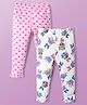 Babyoye 100% Cotton Knit With Eco Jiva Finish Full Length Leggings with Floral & Heart Print Pack of 2 - Pink & White