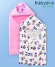 Babyoye 100% Cotton Knit Towels With Bow & Floral Print Pack Of 2 L 88 x B 85 cm - Pink & White