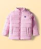 Pine Kids Woven Full Sleeves Front Open Quilted Jacket with High Neck - Baby Pink