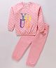 Olio Kids Looper Knit Full Sleeves Polka Dots & Text Printed Winter Wear Suit - Pink