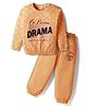 Olio Kids Looper Knit Full Length Polka Dots & Text Printed Winter Wear Sweatshirt & Pant Set - Orange