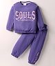 Olio Kids Looper Knit Full Sleeves Winter Wear Suits Set with Souls Text Print - Purple