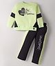 Olio Kids Looper Knit Full Sleeves Text Printed Winter Wear Suit -Light Green & Black