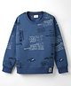 Olio Kids Fleece Knit Full Sleeves Text Printed Sweatshirt - Navy Blue