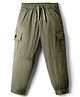 Olio Kids Cotton Woven Full Length Solid Color Joggers With Pockets - Olive Green