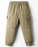 Olio Kids Cotton Woven Full Length Solid Color Joggers With Pockets - Khaki