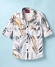 Radutu Full Sleeves Leaves Printed Shirt   - White & Mustard