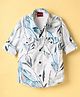 Radutu Full Sleeves Leaves Printed Shirt   - White & Sky Blue