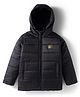 Pine Kids Woven Full Sleeves Front Open Quilted Hooded Jacket - Black