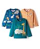 Babyhug 100% Cotton Knit Full Sleeves T-Shirts With Animal & Stripes Pack of 3 - Dark Green Navy Blue & Orange