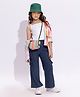 Taffykids Muslin Woven Three Fourth Sleeves Abstract Printed Shirt & Cargo Pant With Inner Top Set - Multi Colour