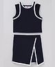 Taffykids Knit Sleeveless Piping Detailed Coordinating Crop Top & Skort Set - Navy Blue & White