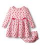 Babyhug Single Jersey Knit Full Sleeves Frock with Bloomer with Heart Print & Bow Applique - Light Pink