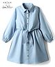Arias Cotton Woven Full Sleeves Shirt Dress with Front Tie Up Detailing - Light Blue