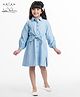 Arias Cotton Woven Full Sleeves Shirt Dress with Front Tie Up Detailing - Light Blue